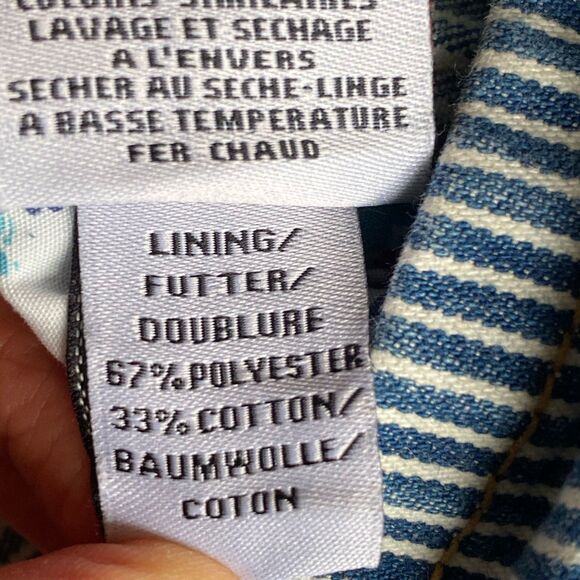 Mini Boden Jean Jumper Dress 9/10 Denim Overall Dressall Blue Striped Casual - Picture 10 of 10